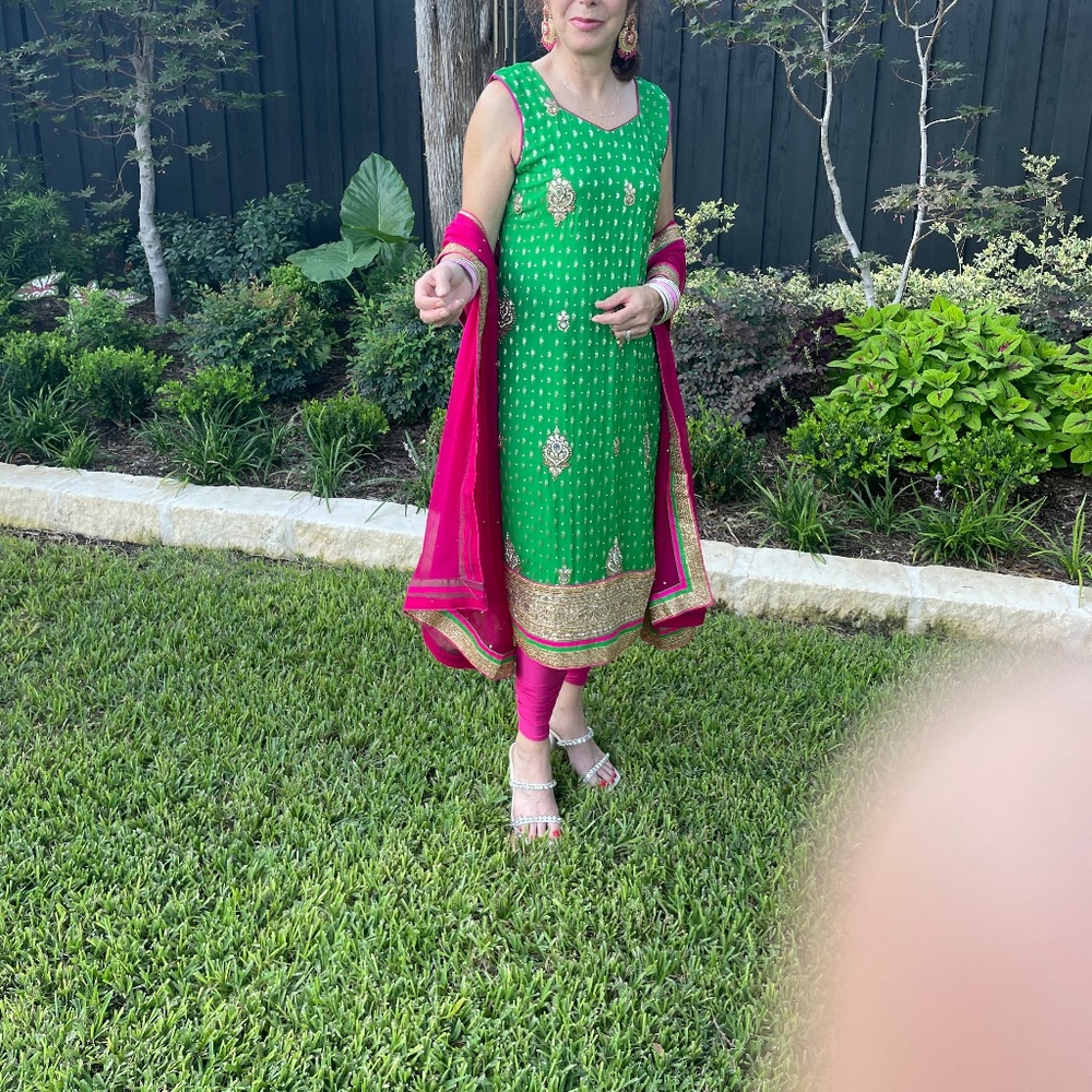 Green/Fushia Beaded Salwar Kameez